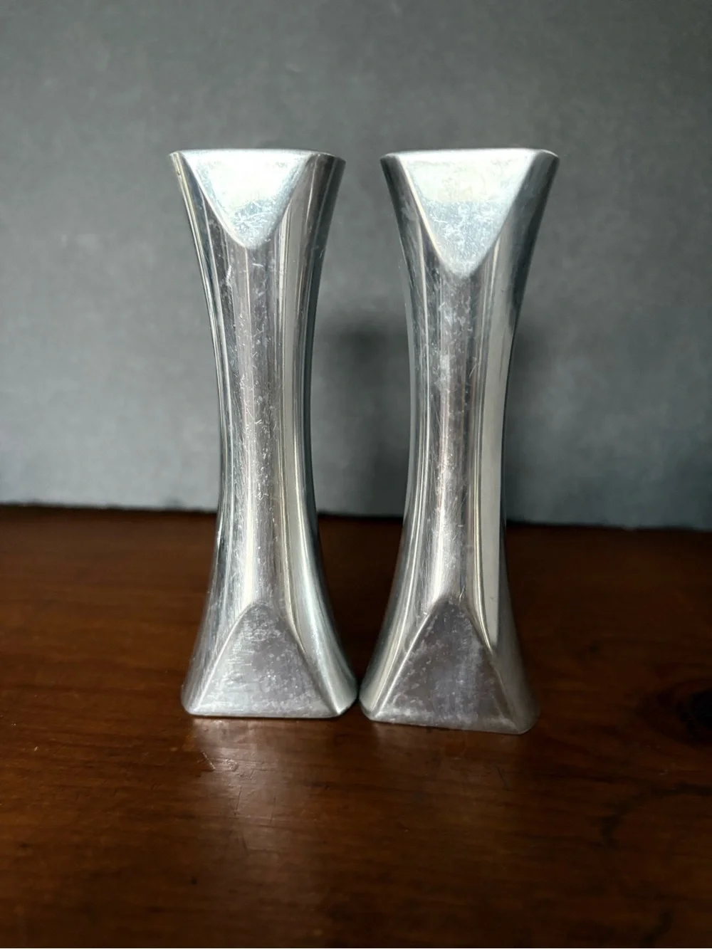 Nambe Kissing Salt and Pepper Shakers- High End Vintage Modern Contemporary